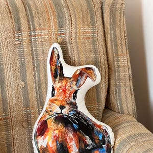 Bunny-Shaped Polyester Pillow, 16x16&quot; Rabbit Accent Pillow, Unique Custom Art Bunny Rabbit Throw Cushion, Cute Gift, One-of-a-Kind Plush Art