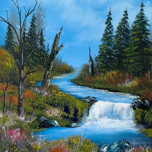 Framed Waterfall Oil Painting: 11x14&quot; Nature Wall Art