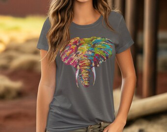 Camiseta de elefante pintado: Camiseta bohemia de animales coloridos