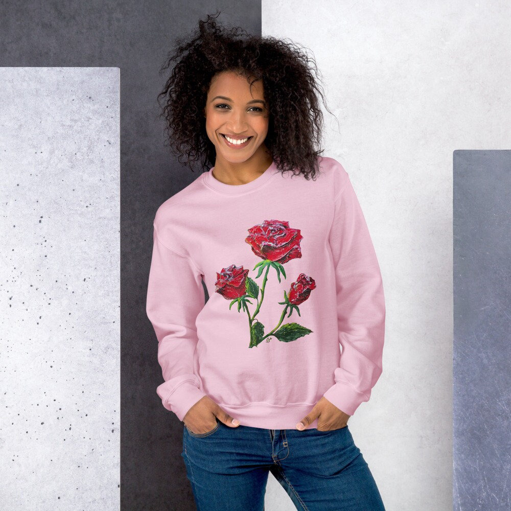 Red Roses Sweatshirt: Original Floral Art, Trendy Crewneck - Etsy