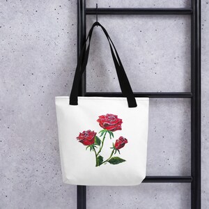 Red Roses Tote Bag, Trendy Flower Gift, Mother's Day Gift, Cute Market Tote, Original Art Tote Bag, Flower Tote, Gifts for Gardeners