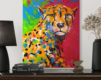 Vibrant Cheetah Art Print: Colorful Wildlife Painting