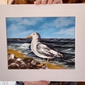 Seagull Art Print: Matted Ocean Wildlife Painting (8x10”)