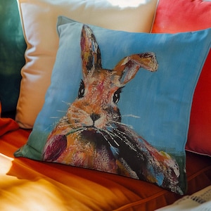 Cute Bunny Double Sided Throw Pillow, Rabbit Polyester 14x14&quot; Decorative Accent Pillow