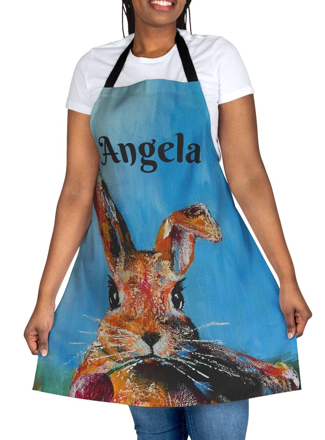 Personalized Bunny Rabbit Apron: Oil Painting Style Print, Custom ...