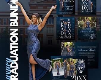 Luxus Blue Graduation Canvas Bundle | Bearbeitbare Abschlussankündigung, Speichern Sie das Datum und Andenken Vorlagen | Digitaler Download