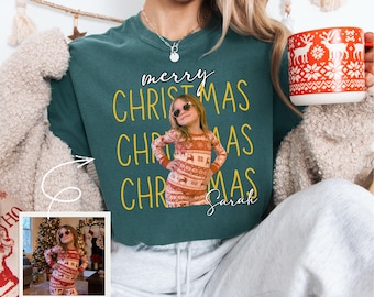 Custom Photo and Name Christmas Shirt, Personalized Merry Christmas Family Matching T-Shirt, Xmas Season Gift