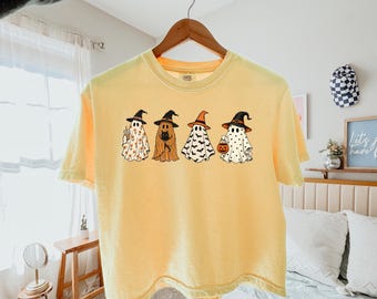Spooky Season Boxy Tee, Vintage Halloween Ghosts Women Shirt, Ghost Girly Halloween Gift