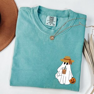 Comfort Colors® Сute Ghost Coffee Shirt, Сute Little Ghost Iced Coffee T-shirt, Boo Ghost Shirt, Summer Ghost Shirt, Womens Halloween Tee
