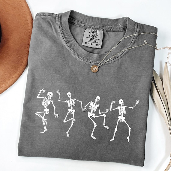 Comfort Colors® Dancing Skeleton Shirt, Womens Halloween Shirt, Skeleton Halloween Shirt, Happy Halloween Tee, Cute Halloween Gift, Fall Tee