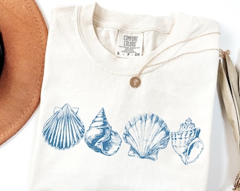 Comfort Colors® SeaShell Shirt, Beach T-Shirt, Coastal Aesthetic Tee, Summer Woman Shirt, Ocean Lover Gift, Sea Lovers Shirt, Ocean Shirts