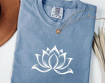 Comfort Colors® Lotus Flower Shirt, Floral Shirt for Women, Yoga Shirt, Nature-Inspired Outfit, Yoga Gift, Meditation Shirt, Spiritual Shirt