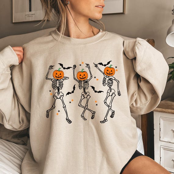 Funny Halloween Pumpkin Skeleton Sweatshirt Dancing Skeleton Sweatshirt Skeleton Halloween Sweater Halloween Gift Sweater Pumpkin Shirt Etsy Canada