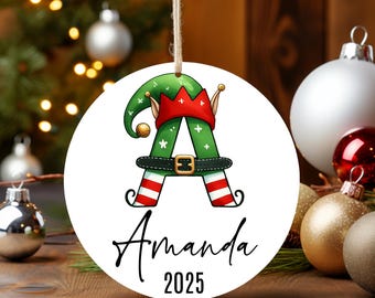 Personalized Christmas Ornaments, Custom Elf Letter Name Ornament, Family Christmas Ornaments
