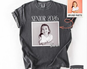 Comfort Colors® custom foto seniorenshirt 2026, gepersonaliseerd afstudeer-T-shirt, seniorencadeau
