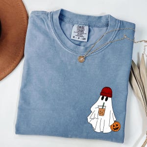 Comfort Colors® Сute Ghost Coffee Shirt, Сute Little Ghost Iced Coffee T-shirt, Boo Ghost Shirt, Ghost Coffee Shirt, Halloween Coffee Lovers