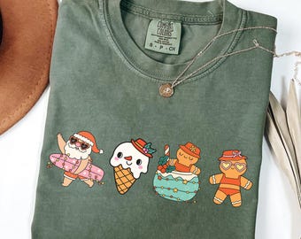 Comfort Colors® Christmas In July Shirt, Santa Summer Shirt, Christmas In Summer Tee, Xmas In July Gift, Tropical Christmas Tee, Xmas Summer