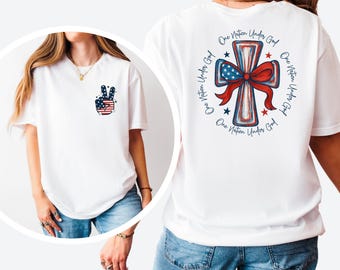 Camiseta "Uma Nação Sob Deus", Camiseta do 4 de Julho, Camiseta Patriótica do 4 de Julho, Camiseta do Dia da Independência, Camiseta com a Bandeira Americana, Camiseta Religiosa