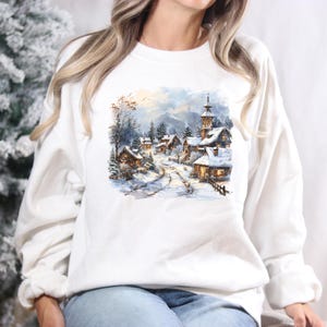 Christmas Winter Village Sweatshirt, Nineties 90s Mountain Pine Trees Decorated Sweater, Boho Winter Sweatshirt, Retro Christmas Village Tee