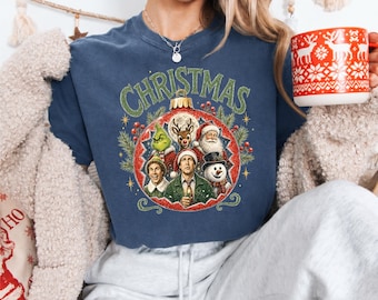 Comfort Colors® Vintage Christmas Movie Characters Shirt, Retro Holiday Tee, Classic Xmas Movie Ornament T-Shirt, Christmas Gift