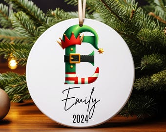 Personalized Christmas Ornaments, Custom Letter Name Ornament, Elf Letter Name Ornament, Custom Family Ornaments, Family Christmas Ornaments
