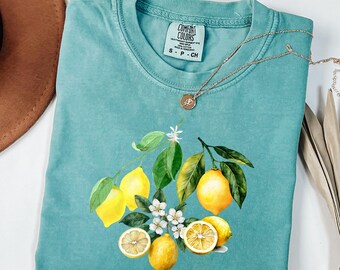 Comfort Colors® Vintage Lemon Shirt, Cottagecore Citrus Summer Tee, Boho Fruit Shirts, Lemon T-Shirt, Aesthetic Fruit Shirt, Gift For Her