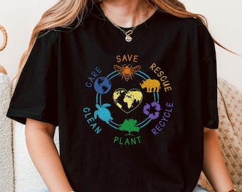 Earth Day Shirt, Save Rescue Recycle Plant Clean Care Shirt, Recycling Shirt, Earth Awareness Shirt, Environmental Shirt, Save Earth Tshirt