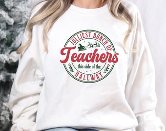 Vrolijkste stel leraren deze kant van de gang sweater, sweater kerstleraar, kerstcadeau voor leraren, leraren Nuthouse-T-shirt