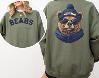 Vintage Chicago Football Sweatshirt, Chicago Bears Mascot Hoodie, Football Game Day Apparel, Chicago Bears Fan Gifts