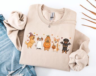 Halloween Dogs Sweatshirt,  Spooky Season Sweater, Dog Pumpkin Shirt, Dog Lover Halloween Gift