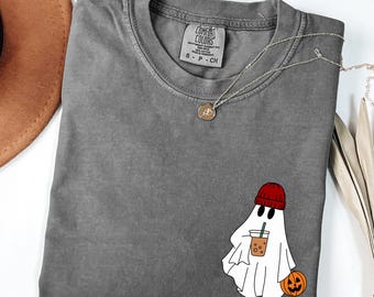 Comfort Colors® Ghost Coffee Shirt, Little Ghost Iced Coffee T-shirt, Boo Shirt, Halloween Coffee Lovers Tee