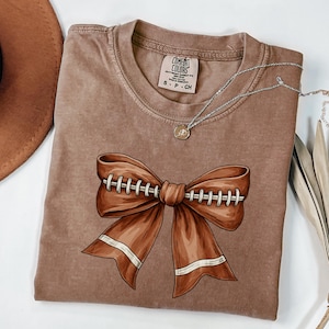 Comfort Colors® Football Bow Shirt, Coquette Football Shirt, Womens Football Tee, Football Season Shirt, Football Mom Shirt, Game Day Shirt