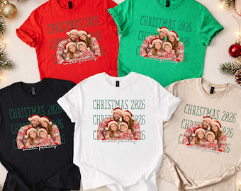 Custom Family Christmas 2026 T-Shirt: Personalized Family Photo Xmas Matching Shirts, Family Reunion Gift