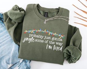 Sweat-shirt fatigué probablement juste qui va sonner, pull de Noël drôle, t-shirt disant vacances