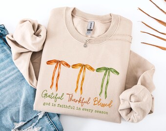 Dankbaar dankbaar gezegend sweatshirt, sweater coquette herfstseizoen, shirt herfststrik, shirt Faith herfst, christelijke Thanksgiving-shirts
