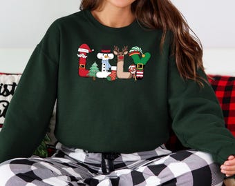 Custom Name Christmas Sweatshirt, Personalized Xmas Family Matching Sweatshirts, Holiday Doodle Alphabet Group Shirts