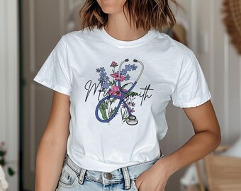 Custom Floral Stethoscope Shirt, Doctor or Nurse Tshirts, Women's Nursing School Shirt, Floral Nurse Shirt, Nurse Graduation Gift, RN Shirt