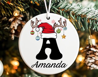 Personalized Letter Name Ornament, Custom Christmas Tree Ornament, Christmas Family Ornaments, Winter Initial Ornament, Christmas Tree Decor