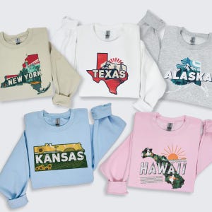 ALL 50 States Available, Custom State Sweatshirt, Custom Skyline Sweater, Gift for Her, USA Souvenir, Travel Gift, Travel Shirt, USA States