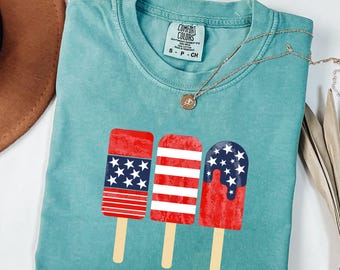Comfort Colors® Patriotic Ice Cream Shirt, Cute 4th Of July Shirt, American Ice Cream Shirt,  Red White And Blue Tee, Gift for American