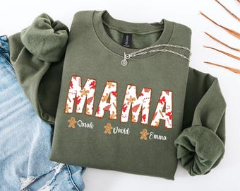 Custom Christmas Mama Sweatshirt, Personalized Xmas Family Shirt, Holiday Gift for Mom, Mama Claus Tee