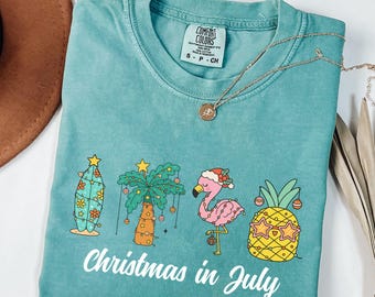 Comfort Colors® Christmas In July Shirt, Santa Summer Vacation Shirt, Christmas In Summer Tee, Xmas In July Gift, Tropical Christmas Shirt