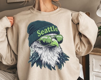 Seattle Football Crewneck Sweatshirt, Seattle Mascot Sweaters, Vintage Sports Fan Apparel, Game Day Gift Shirt, Seattle Football Fan Tee