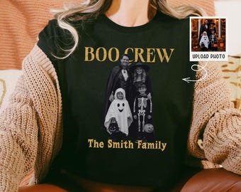 Custom Photo Halloween Shirts: Personalized Boo Crew Shirt, Spooky Season Tshirt, Halloween Family Matching Tee