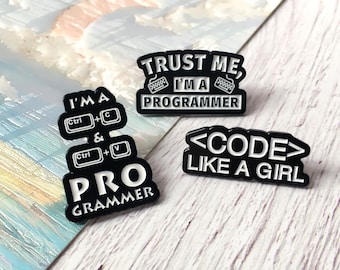 Technology Programmer Enamel Pin, STEM Badge Pin, Lapel Pin, Collar Pin, Brooch Accessory, Enamel Pin Set, Gift for Her Him