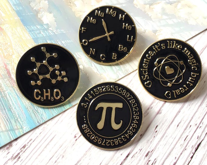 Mathematics, Chemistry, Science Enamel Pin, STEM Badge Pin, Lapel Pin, Collar Pin, Brooch Accessory, Enamel Pin Set, Gift for Her Him