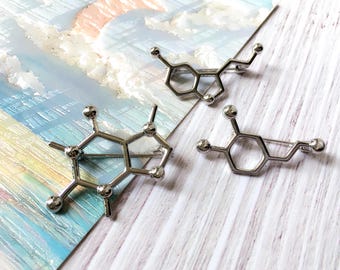 Cafeïne serotonine dopamine emaille pin, badge pin medische wetenschap, revers pin, kraag pin, broche accessoire, emaille pin set, cadeau voor haar hem