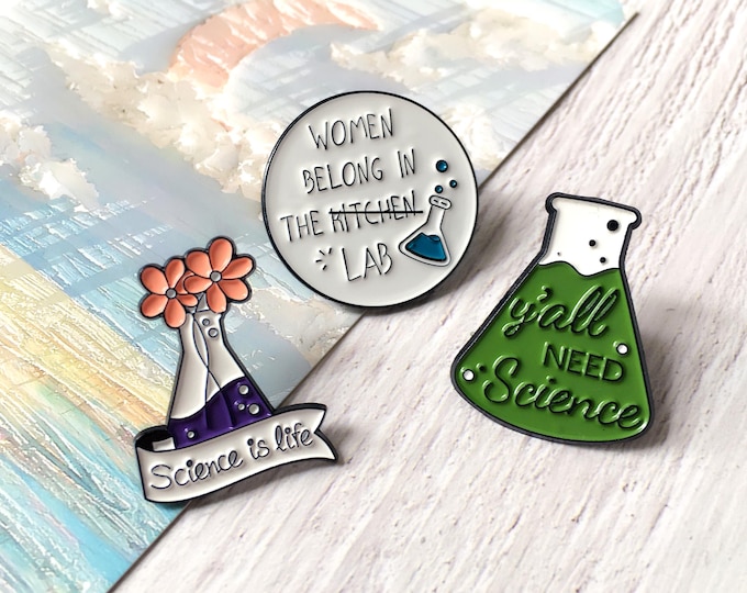 Chemistry Science Lab Enamel Pin, STEM Badge Pin, Lapel Pin, Collar Pin, Brooch Accessory, Enamel Pin Set, Gift for Her Him