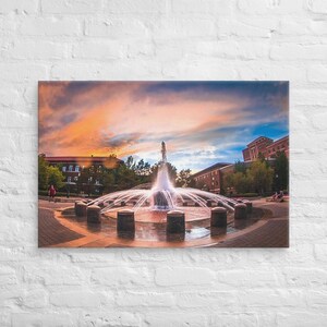 Purdue University Boilermakers Sunset Campus Canvas Wall Art Stretched And Framed, Mounting Brackets Included, Multiple Sizes