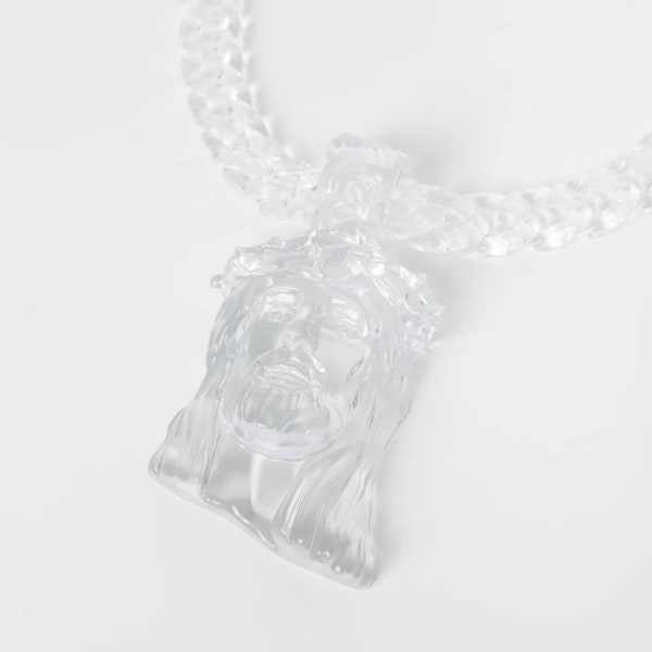 Big Clear Jesus Piece Pendant & Chain